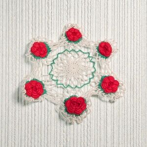 Crochet Doily with Red Roses